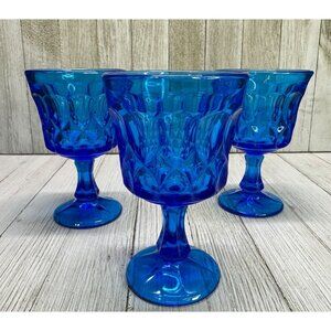 Vtg Noritake Style Perspective Cobalt Blue Glass Water Wine Goblets 5" T Set 3
